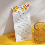 Menu L'aquarelle tombe mariage à fleurs. automne des fo<br><div class="desc">Aquarelle boisée menu floral botanique avec script élégant pour mariage automne / automne. Convient pour Anniversaire / Anniversaire / Dîner de répétition / Fête des mariées / Bachelorette party.</div>