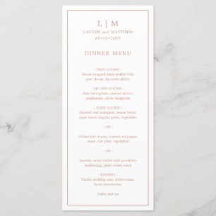 Menu Lauren Rose Gold Monogramme Mariage élégant