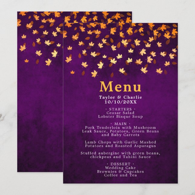 Menu L'automne laisse de l'or et du Mariage pourpre (Devant / Derrière)