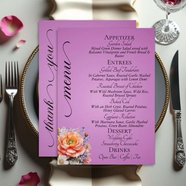 Menu Lavande - Monogramme, Fleurs sauvages & Merci  (Créateur téléchargé)