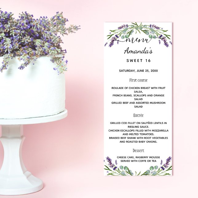 Menu lavande violet eucalyptus verdure jadis (Créateur téléchargé)