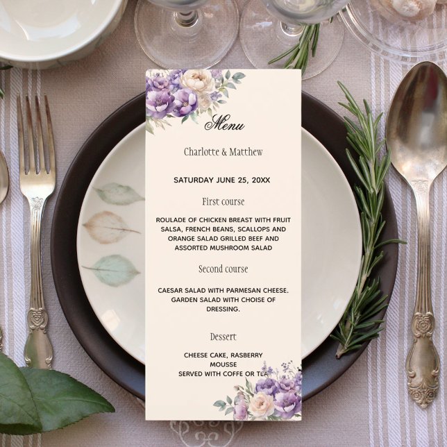 Menu Lavender champagne cream floral wedding (Créateur téléchargé)