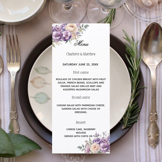 Menu Lavender champagne cream floral wedding (Créateur téléchargé)