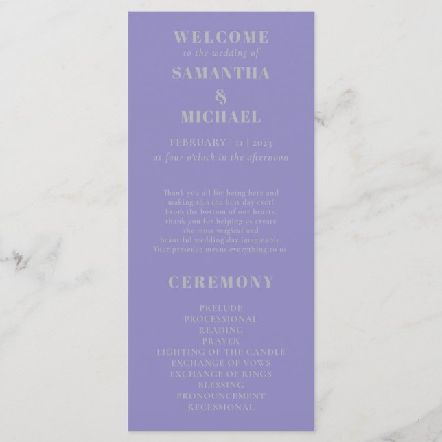 Menu Lavender Silver minimal modern program wedding (Devant)