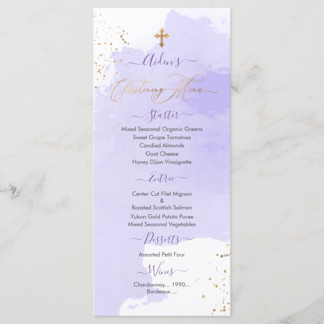 Menu Lavender Watercolor Christening+1er Anniversaire M (Devant)