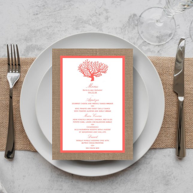 Menu Le Corail Sur Burlap Boho Beach Wedding Collection (Créateur téléchargé)
