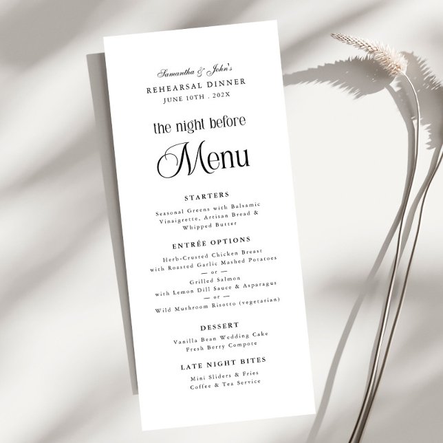 Menu Le Dîner de Répétition Élégant Moderne de la Veill (Créateur téléchargé)