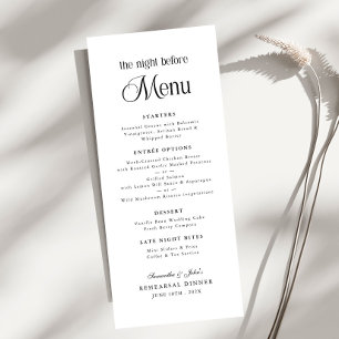 Menu Le Dîner de Répétition Élégant Moderne de la Veill