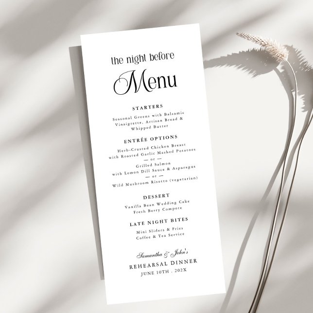 Menu Le Dîner de Répétition Élégant Moderne de la Veill (Créateur téléchargé)