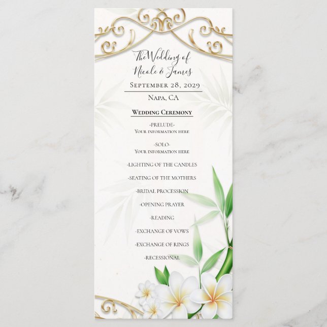 Menu Le Mariage du Jardin de Bambou Impérial Tropical (Devant)