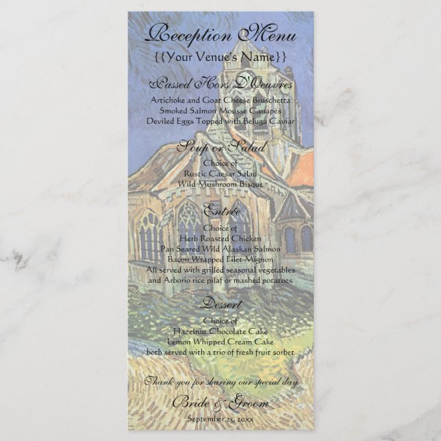 Menu L'église d'Auvers de Vincent van Gogh Mariage (Devant)