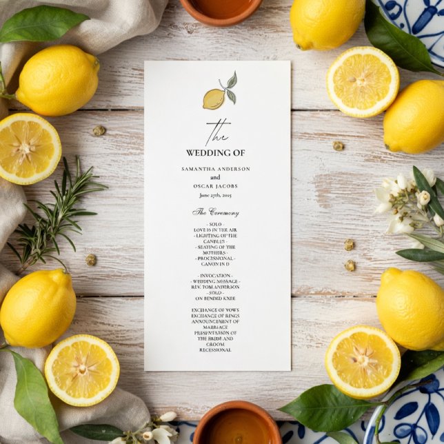 Menu Lemon Wedding Program | Amalfi Coast Italian  (Créateur téléchargé)