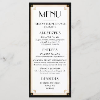 Menu les années 1920, art déco, Fête de la mariée,