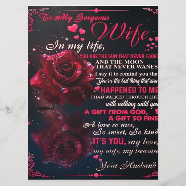 Menu Lettre À Mon Cadeau Femme, Couple Love Cadeau Mari (Devant)