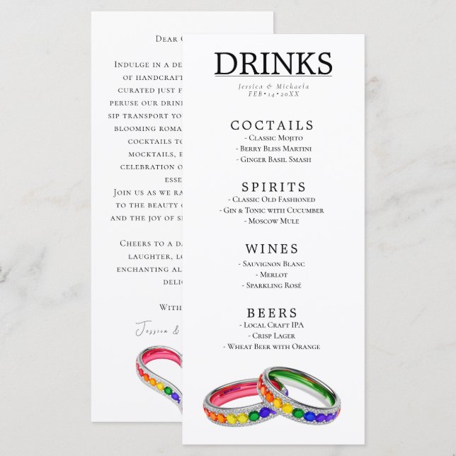 Menu 🌈  LGBT + texte charmant entrelacé dans la Fierté (Devant / Derrière)