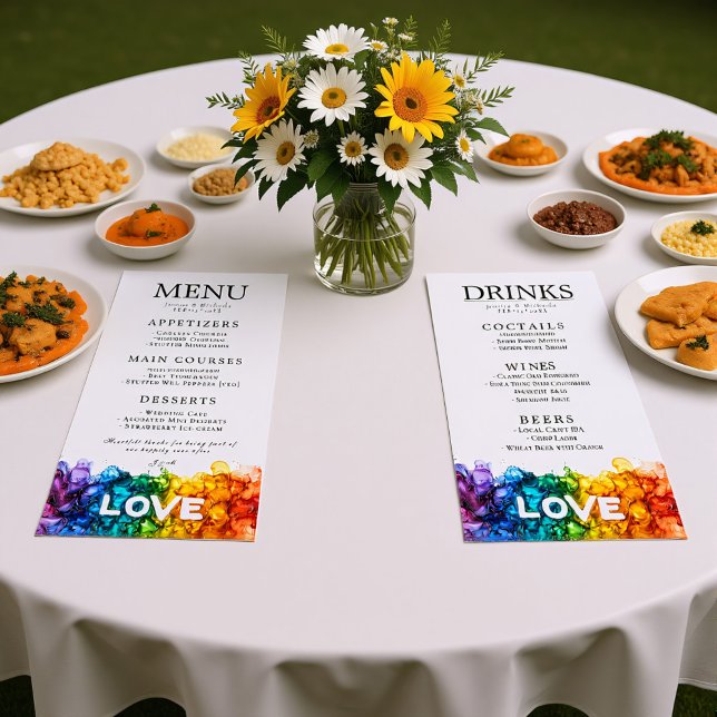 Menu 🌈 🐦 LGBTQ Peint Avec mariage D'Amour (Flat Double sided LGBTQ Painted With Love wedding Menu)