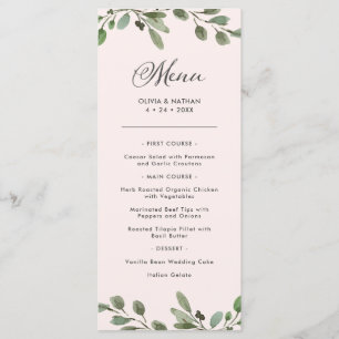 Menu Liage minimal   Mariage rose pâle