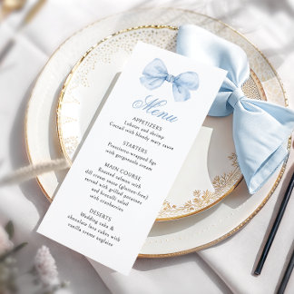 Menu Light Blue Bow Coquette Baby Boy Shower