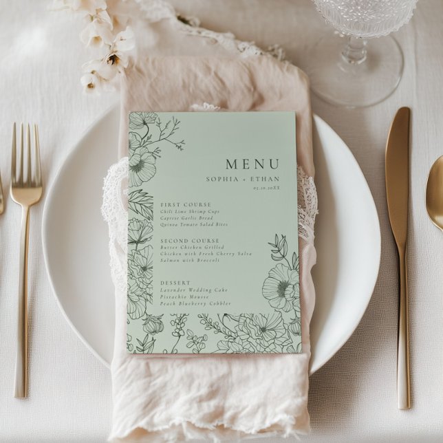 Menu Ligne Florale Art Sage Vert Mariage (Créateur téléchargé)