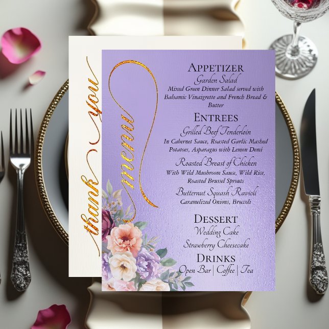Menu Lilas Bleu - Fleurs Sauvages, Monogramme & Merci  (Créateur téléchargé)