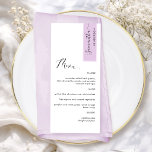 Menu Lilas Rose Personnalisé avec le nom de l'invité Él<br><div class="desc">Pourquoi dépenser pour des cartons de placement et des menus lorsque vous pouvez avoir un menu élégant tout-en-un personnalisé avec le nom de chaque invité, ou le nom de l'invité d'honneur ! Design contemporain, simple et élégant avec une belle calligraphie manuscrite moderne. La bande dans le coin supérieur droit est...</div>
