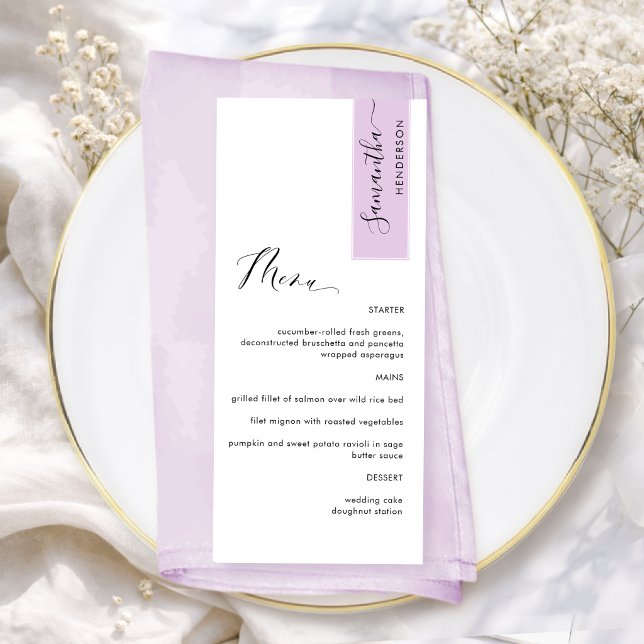 Menu Lilas Rose Personnalisé avec le nom de l'invité Él (Créateur téléchargé)