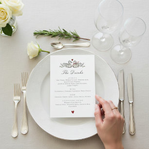 Menu Liste de boissons de mariage Couple de cygnes bota