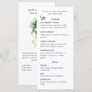 Menu Liste de cocktails et de vins de mariage floraux v