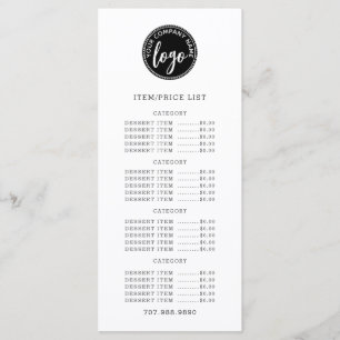 Menu Liste de prix Ajoutez votre logo