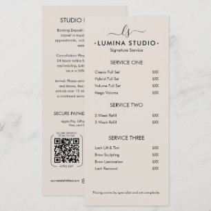 Menu Liste de prix de beauté Modern Monogram Sable Serv