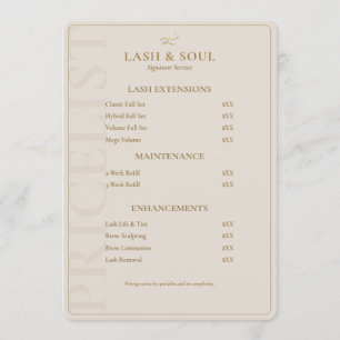 Menu Liste de prix de la technicienne en cils minimalis