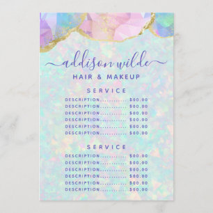 Menu Liste de prix de l'entreprise Opal Gemstone Pastel