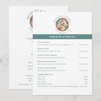 Menu Liste de prix de salon de toilettage de Shih Tzu s