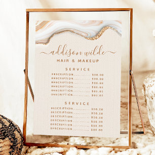 Menu Liste de prix de service en marbre d'agate paillet