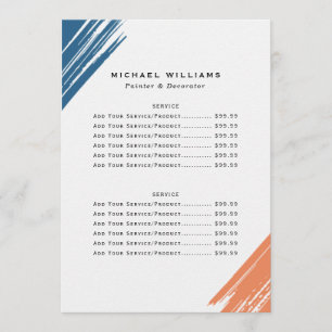 Menu Liste de prix d'entreprise de peintre moderne