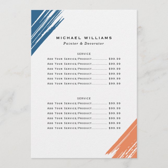 Menu Liste de prix d'entreprise de peintre moderne (Devant)