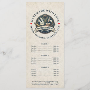 Menu Liste de prix des desserts de pâtisserie du chef p