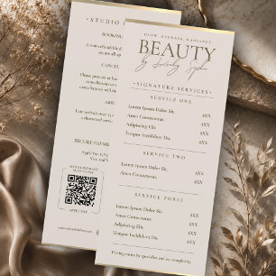 Menu Liste de prix du salon de beauté de luxe en sable