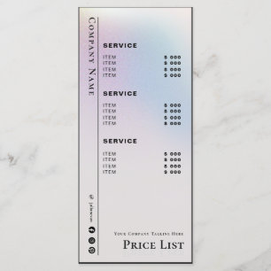 Menu Liste de prix du service de beauté holographique é