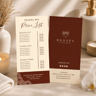 Menu Liste de Prix Esthéticienne du Spa en Terraco