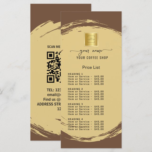 Menu Liste de Prix Marron Foncé (Devant / Derrière)