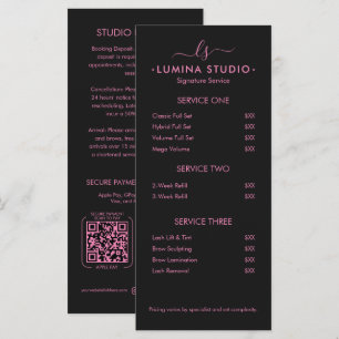 Menu Liste de prix QR Minimal Beauty Rose Noir Lash Tec