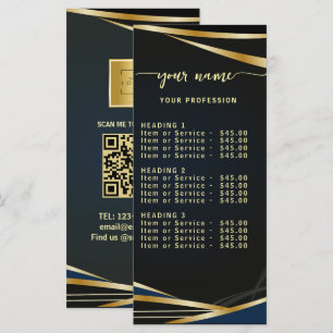 Menu Liste de Prix Script Classique noir et or