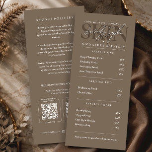 Menu Liste de prix taupe d'esthéticienne de salon de be
