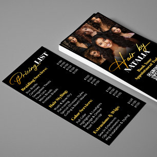 Menu Liste de Tarifs des Services du Salon de Coiffure