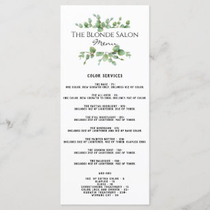 Menu Liste des prix du salon