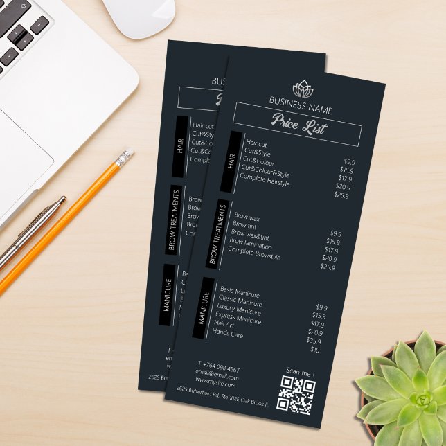 Menu Liste des prix pour petites entreprises noir  (Small Business Price List Menu Black White Gray)