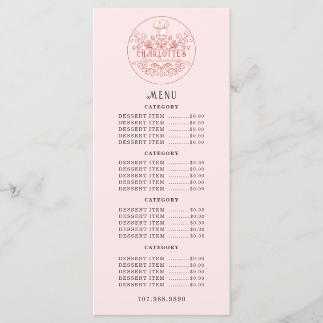 Menu Logo Baker Bakery Rose Rose (Devant)