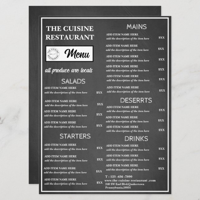 Menu Logo du restaurant Chalkboard (Devant / Derrière)