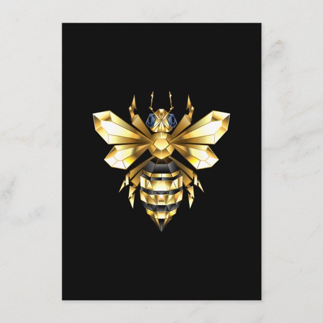 Menu Logo Faux Gold Foil Bee Polygonal sur Noir (Devant)